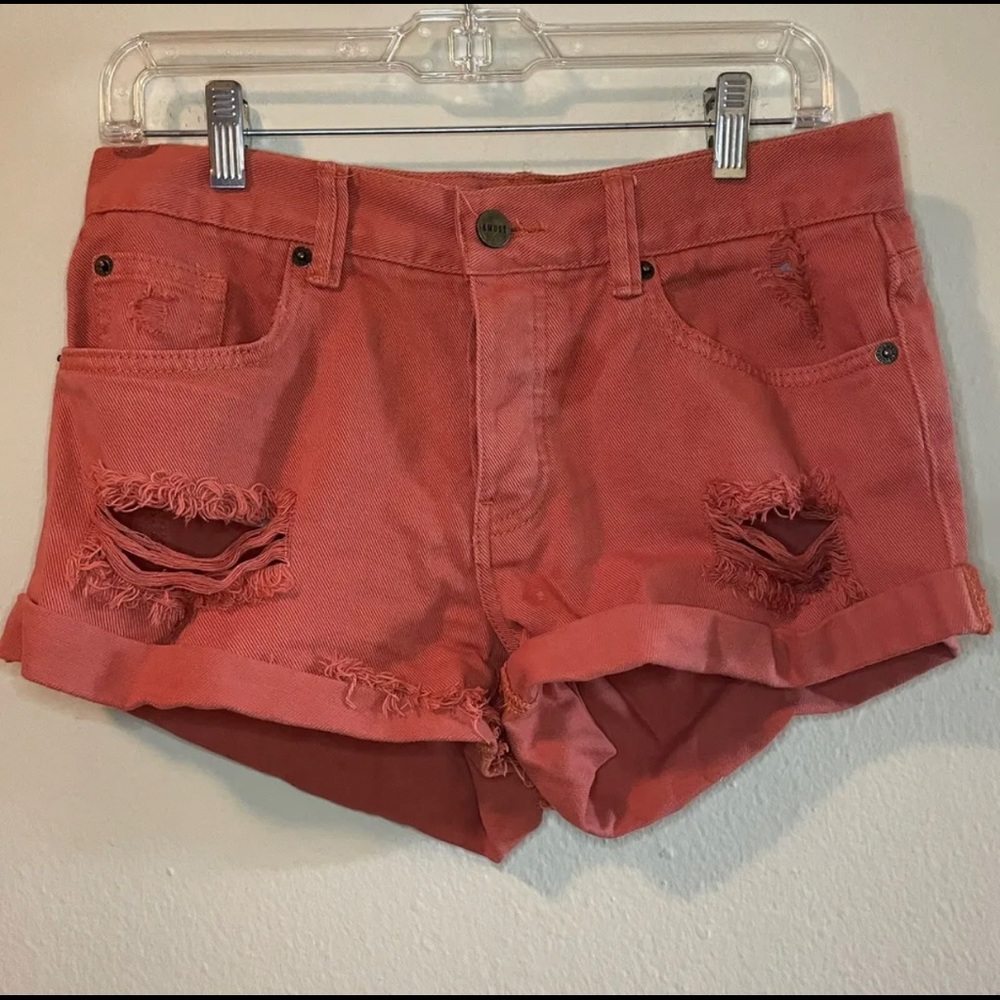 Amuse Society Denim Shorts Womens  27 Orange Cutoffs Distressed Button Fly